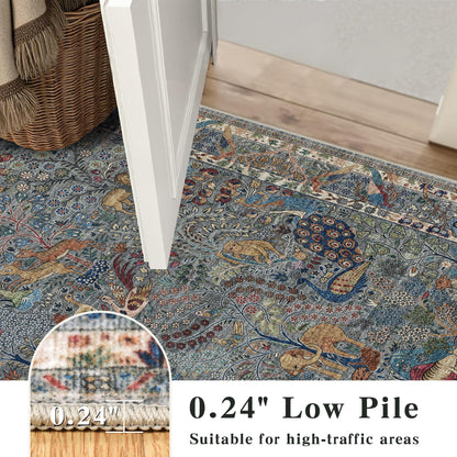 6ft Round Rug Circular Animal Print Area Rug Low Pile Indoor Rug (Dusty Blue/Multi / 6' (Round))