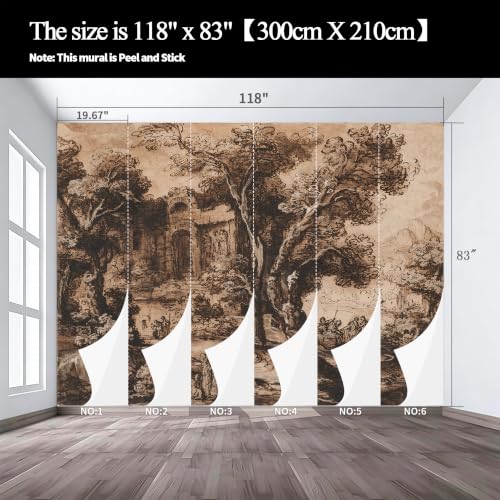 Brown Ink wash Natural Wildness and Classical Architectural relics Landscape Painting self (SDY-35 / 118" x 83")