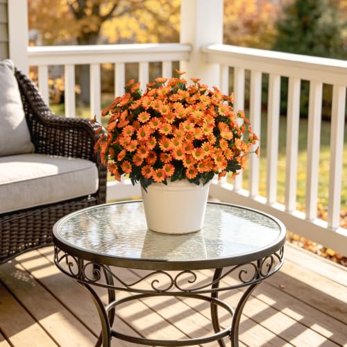 12 Bundles Fake Dasiy Artificial Mums Flowers for Outdoors Decoration (Orange)