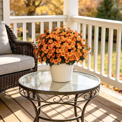 12 Bundles Fake Dasiy Artificial Mums Flowers for Outdoors Decoration (Orange)