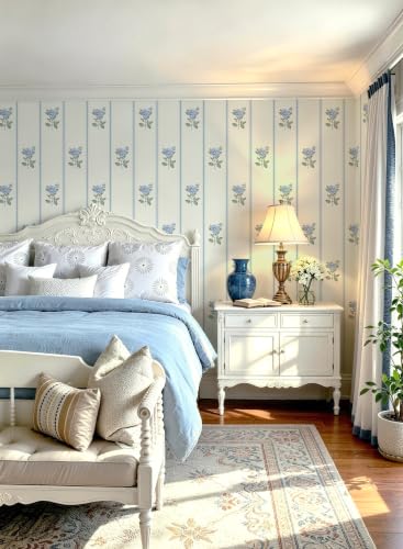 Peel and Stick Wallpaper Stripe Wall Paper Floral Contact Paper Vintage Farmhouse