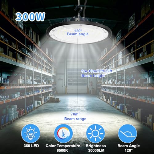 5pcs 300W UFO LED High Bay Light with US Standard Plug