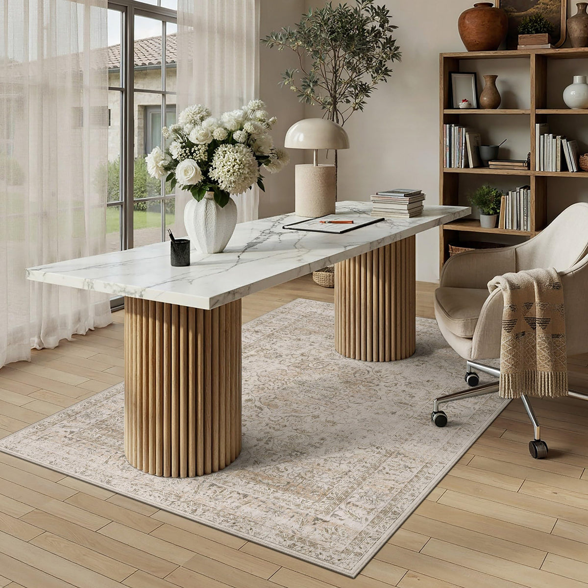 3x4 Washable Area Rug Beige Vintage Rug for Entryway (Light Beige / 3' x 4' (Rectangular))