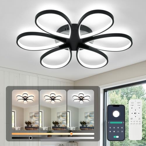 Modern Led Ceiling Light 25inch Dimmable Flush Mount Ceiling Light with Remote Control 6 Rings Close to Ceiling Lamp Fixtures for Kitchen Dining Room Bedroom Living Room