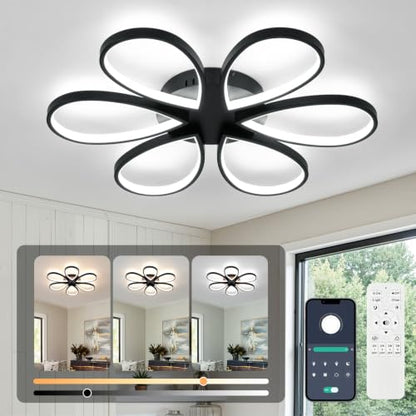 Modern Led Ceiling Light 25inch Dimmable Flush Mount Ceiling Light with Remote Control 6 Rings Close to Ceiling Lamp Fixtures for Kitchen Dining Room Bedroom Living Room