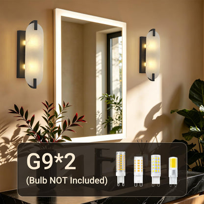 Modern Alabaster Wall Sconces (Black-15.7in-1 Pack)