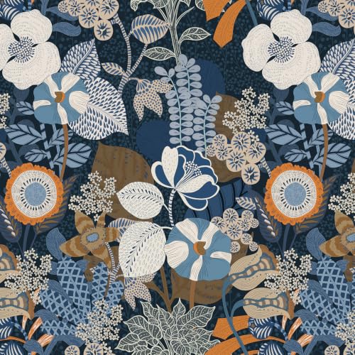 Blue Floral Wallpaper Peel and Stick Wallpaper Boho