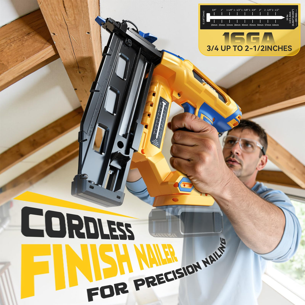 Finish Nailer 16 Gauge Compatible with Dewalt 20V Battery (Blue & Yellow)