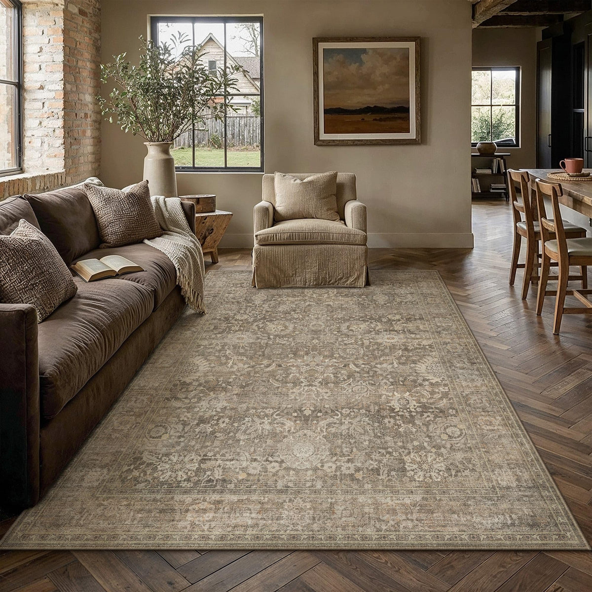Area Rugs 6x9 Light Brown Vintage Rug for Living Room (Retro | Light Brown / 6' x 9' (Rectangular))