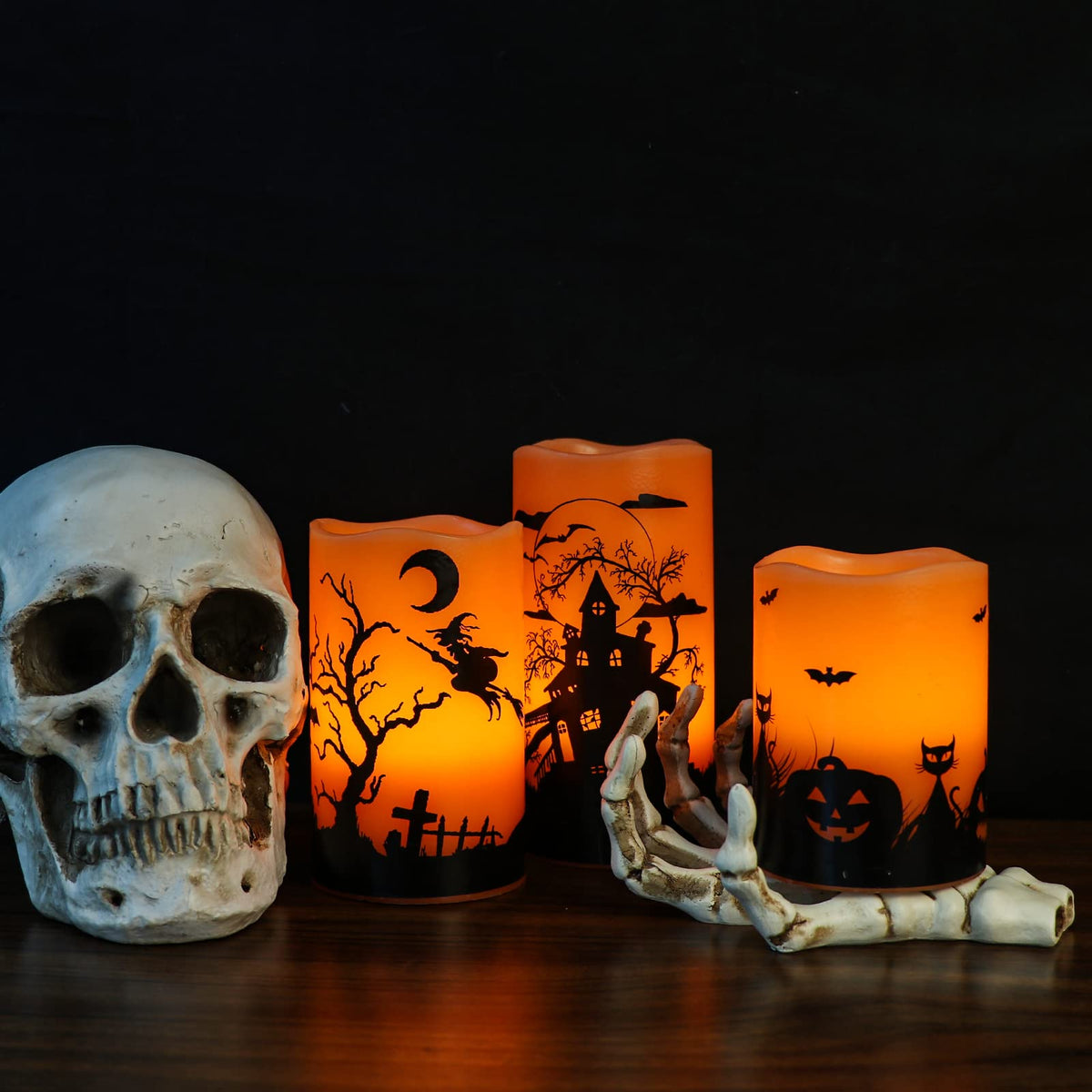 Halloween Orange Flameless Pillar Candles with 6H Timer (Orange)