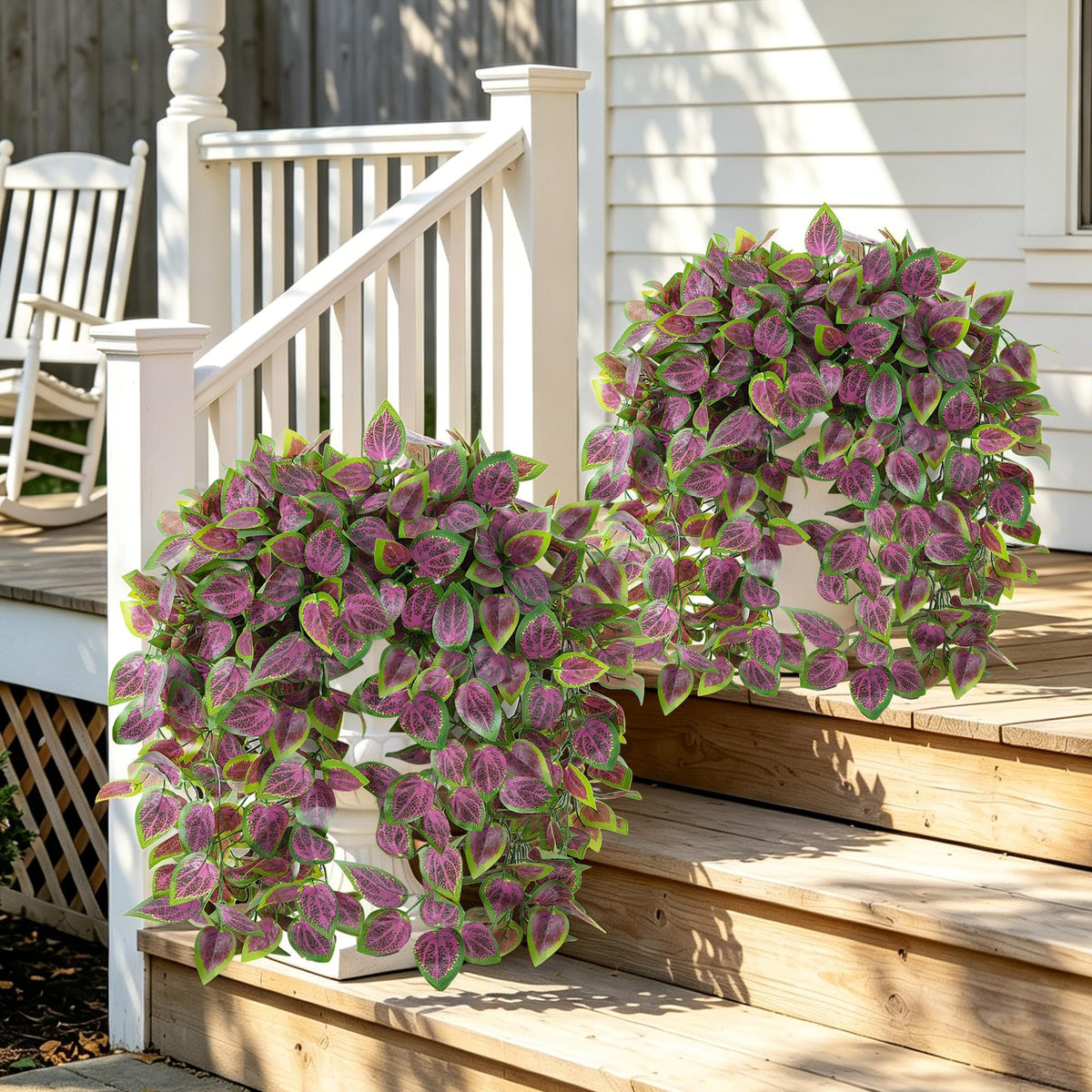 Fake Plants Artificial Hanging Plants for Outdoors Outside Decor (Coleus-purple)