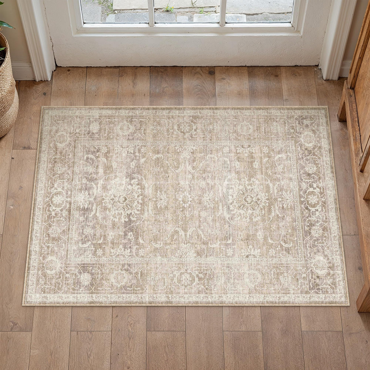 Beige Washable 2x3 Area Rugs for Entryway Hallway (Retro | Beige / 2' x 3' (Rectangular))
