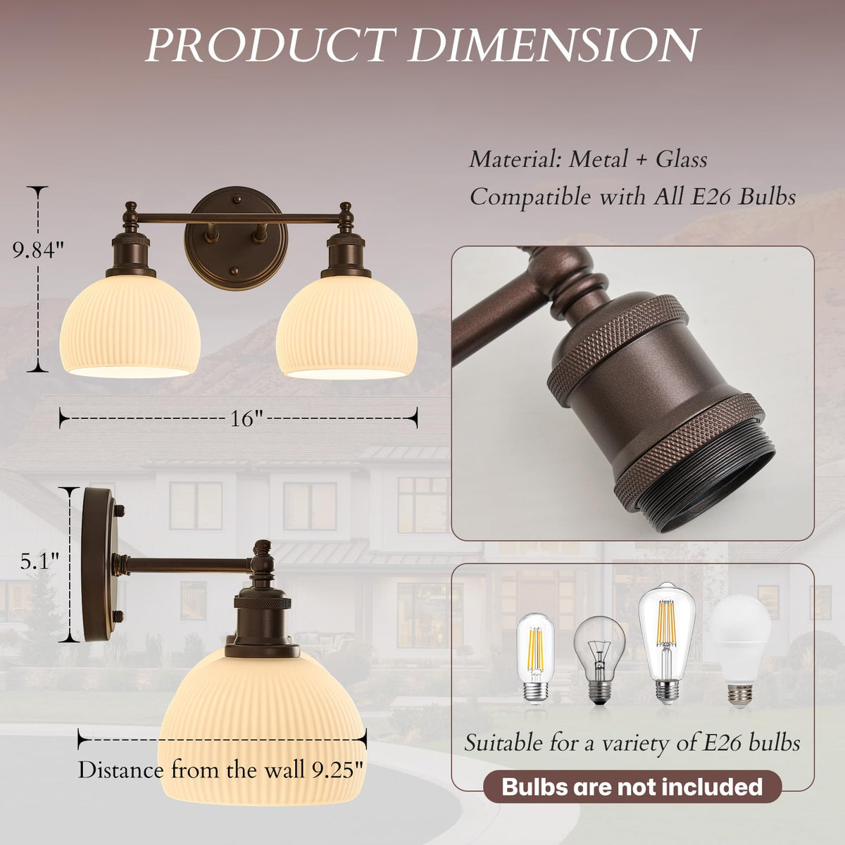 2 light Bathroom Vanity Light Oil Rubbed Bronze Hardwired Wall Sconce (ORB & Ribbed Dome Shade / 2-light)