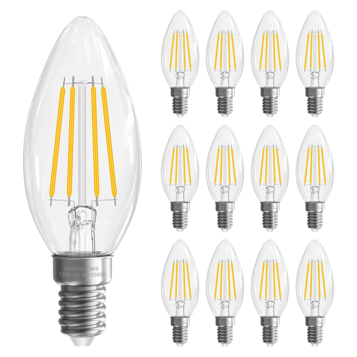 E12 Light bulbs 60 watt Equivalent (12 Pack - 6w / Daylight)