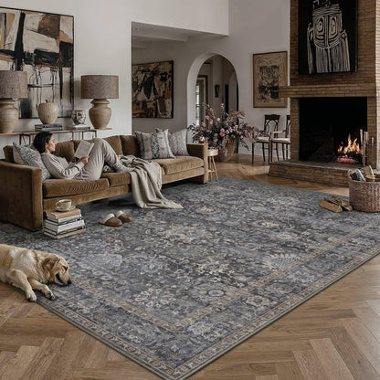 Area Rugs 6x9 Navy Blue Vintage Rug for Living Room (Retro | Blue / 6' x 9' (Rectangular))