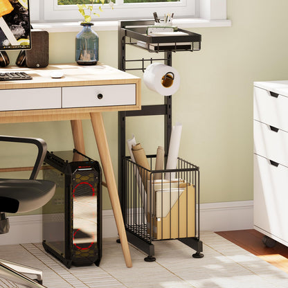 Toilet Paper Holder Stand with Storage Shelf (Black Gray)