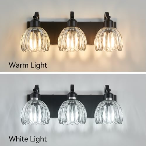 Bathroom Light Fixtures (Black - Tulip Clear / 3-light)