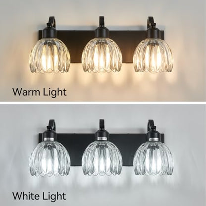 Bathroom Light Fixtures (Black - Tulip Clear / 3-light)