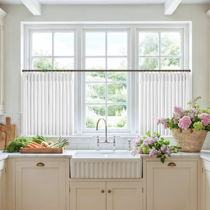 Snow White Linen Pleat Farmhouse Semi Sheer Cafe Curtains 30 Inches Long (Snow White / 40"W x 30"L (Pack of 2))
