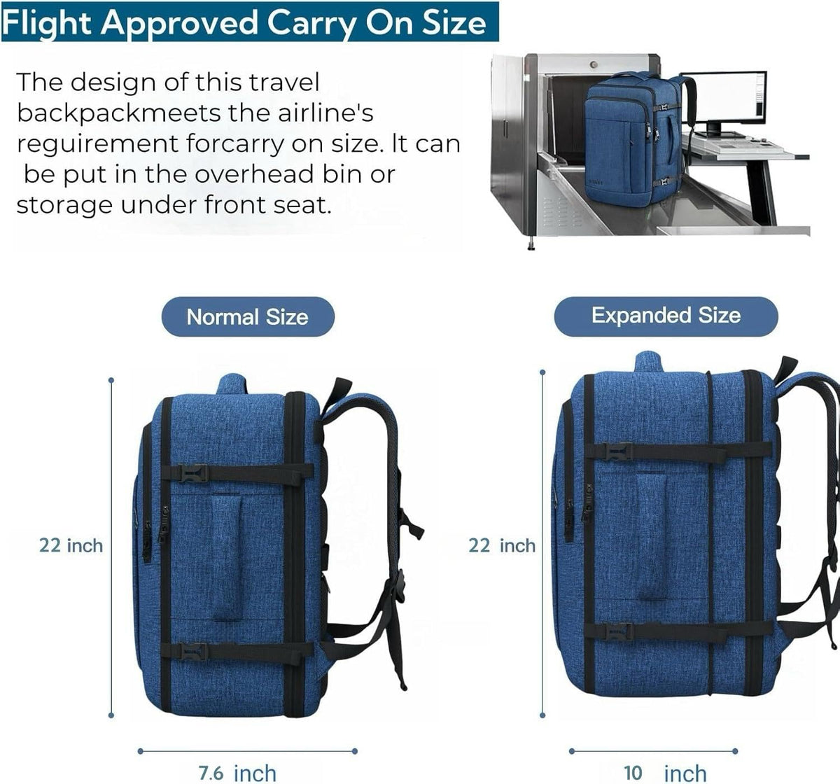 55L Extra Large Travel Backpack for Men (Blue / 3X-Large(22"x14"x10"))