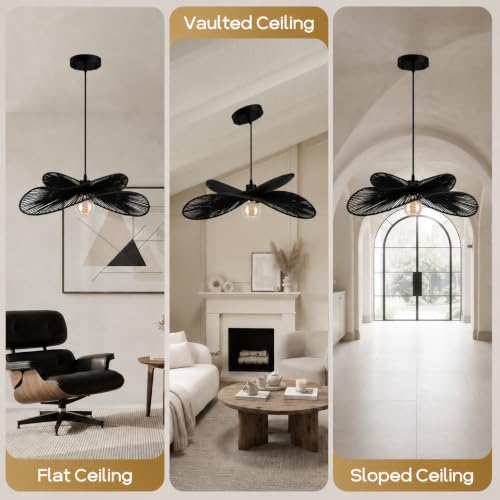 22.8" Large Boho Rattan Pendant Light