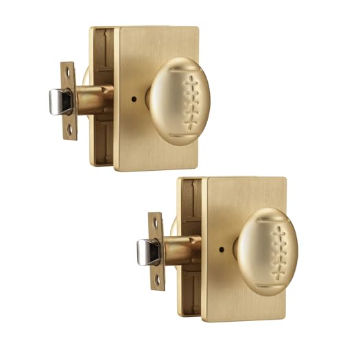 Brushed Gold Door Knob with Push Lock for Bath & Bedroom