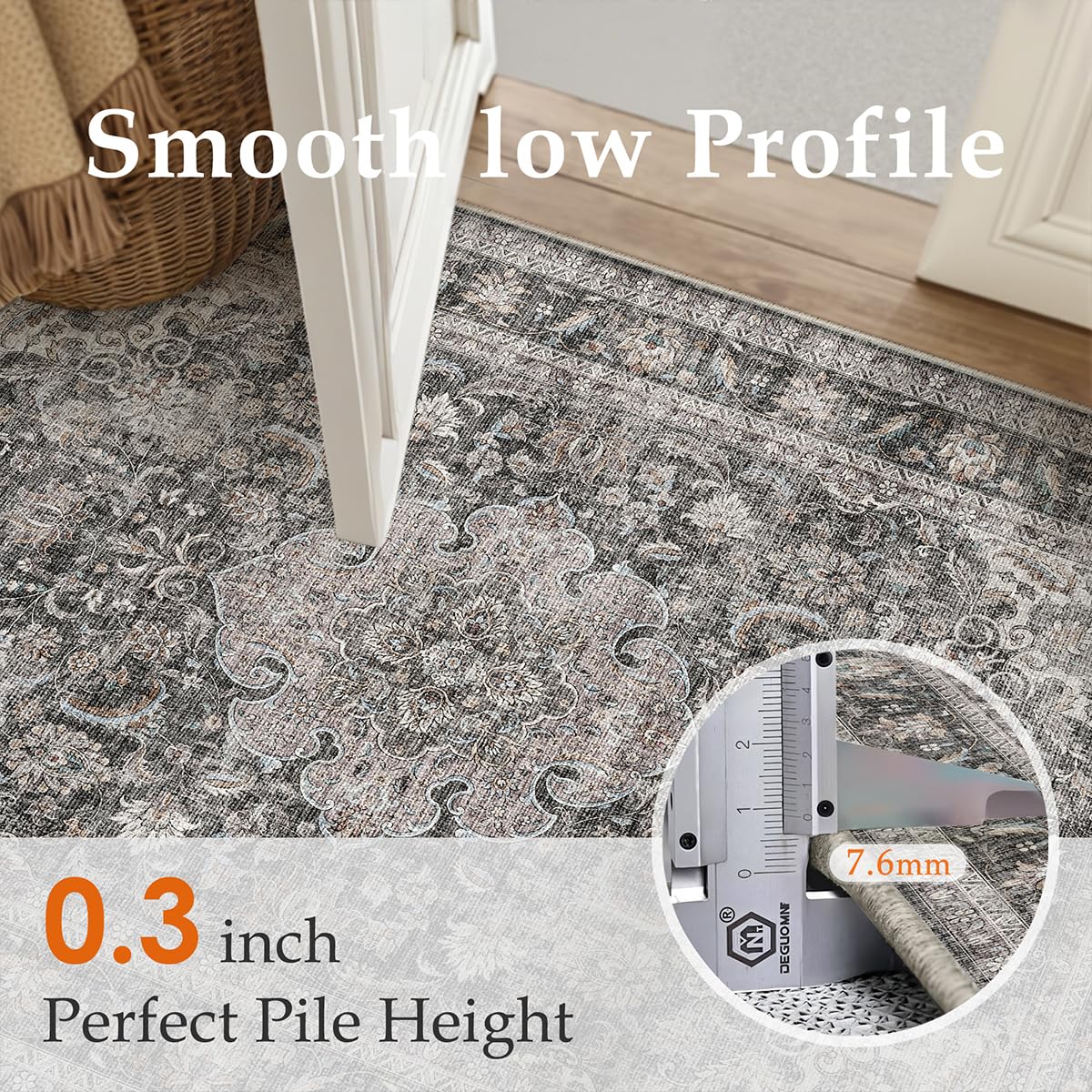 9x12 Washable Area Rug Black Grey Vintage Rug for Living Room (Black/Grey / 9' x 12' (Rectangular))