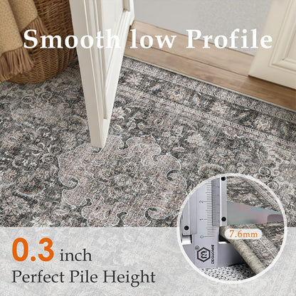 9x12 Washable Area Rug Black Grey Vintage Rug for Living Room (Black/Grey / 9' x 12' (Rectangular))
