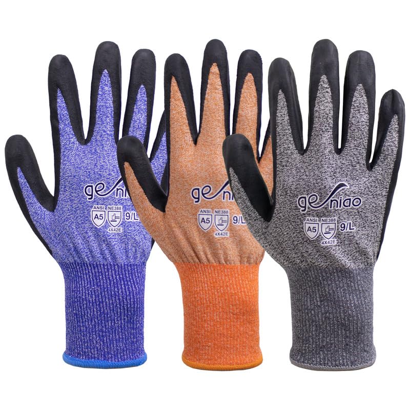 Cut Resistant Work Gloves With Grip for Men and Women ANSI 5 Safety Gloves for Gardening Fishing Cutting Construction