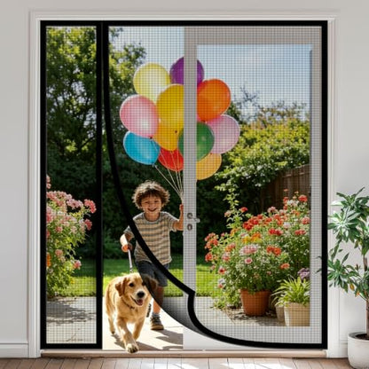 Upgraded Magnetic Screen Door Mesh Left Right Side Opening Fiberglass Material Mesh Stronger Than Polyester