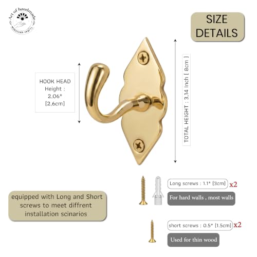 Unlacquered Handmade Brass Hooks