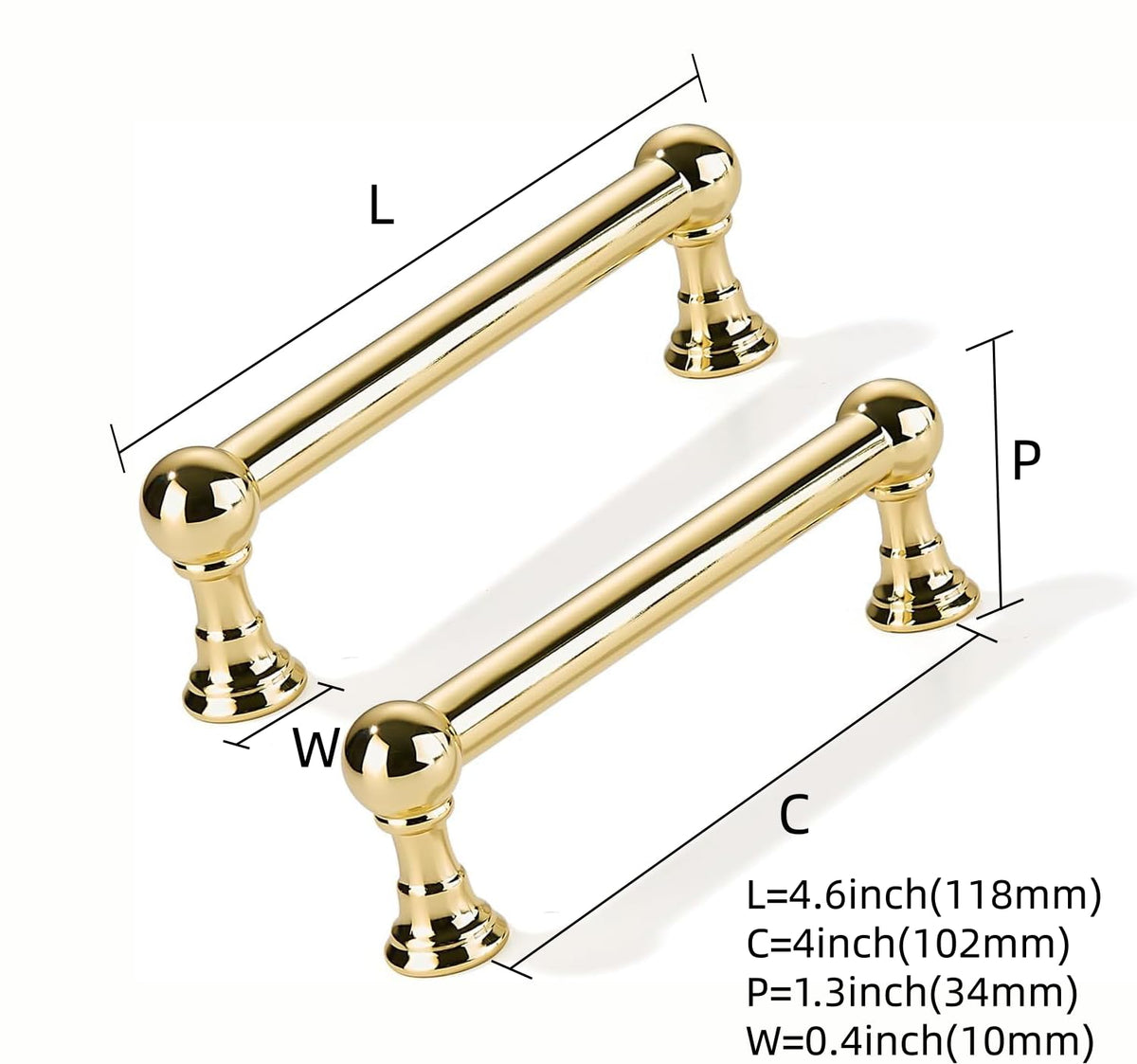 5 Pack 4 inch Solid Handles Real Unlacquered Brass Cabinet Pulls (Unlacquered Brass / 4 Inch)