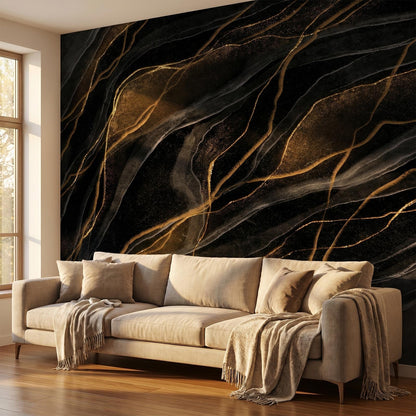 Black Marble Peel and Stick Wallpaper Modern Abstract Wall Murals (Sa Mural 06 / 157" x 110")