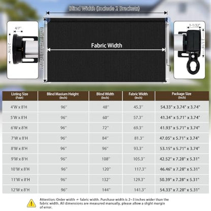 Outdoor Roller Shades for Patio (Black / 72"W x 96"H)