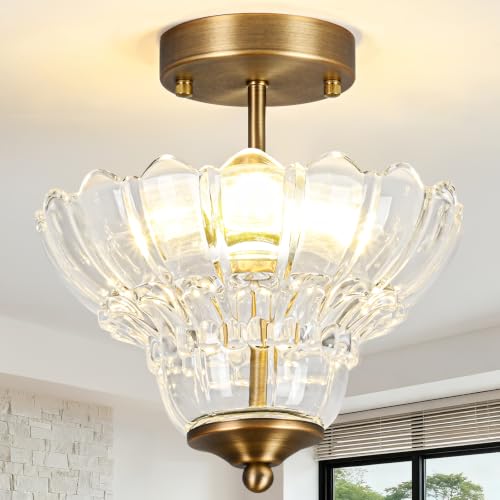 Semi Flush Mount Light with Floral Shade