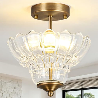 Semi Flush Mount Light with Floral Shade
