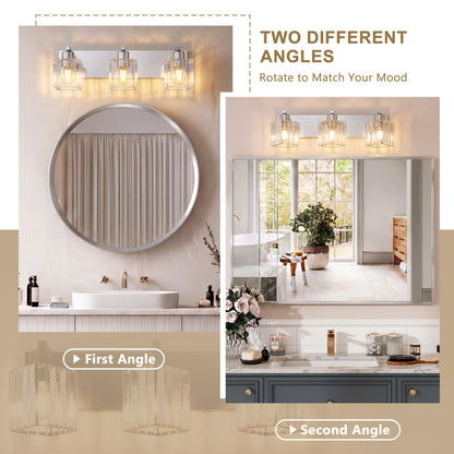 Modern Bathroom Vanity Light (Nickel & Square / 3-Light)