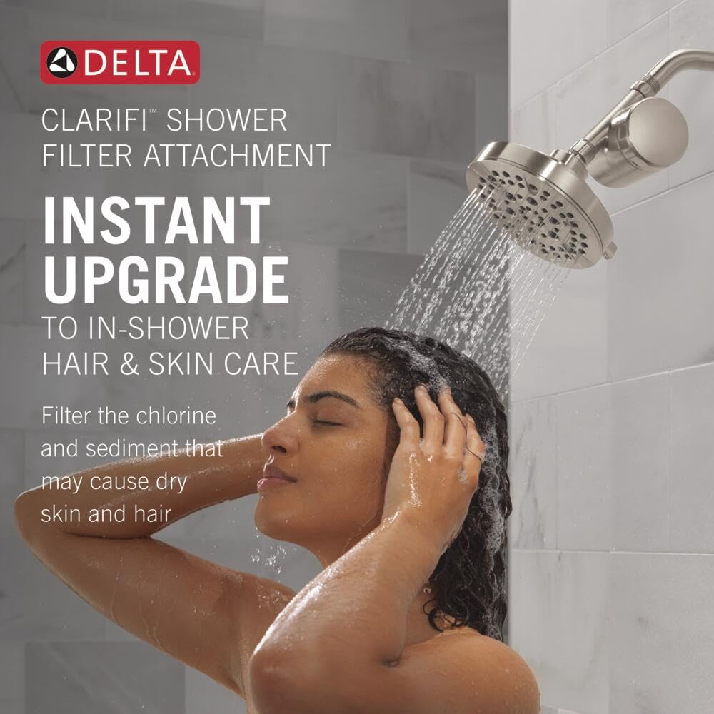 5 Setting Shower Head Brushed Nickel with Clarifi Standard Shower Filter Attachment with Filter (Stainless)
