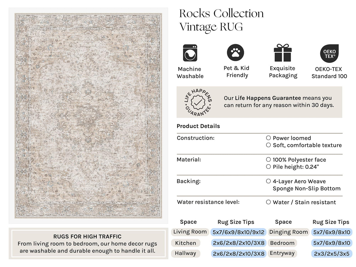 Beige Runner Rugs 2x12 Washable Rug Indoor Carpet (Multi Beige / 2' x 12' (Runner))