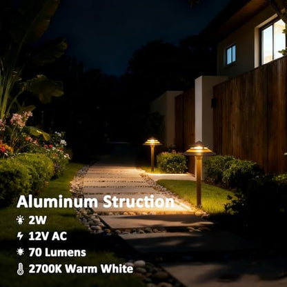 Pathway Lights Low Voltage Outdoor Landscape Lighting 2W 70 Lumen 2700K 12V AC Path Lights Warm White Light with Bulb Connector Spike Stake for Garden Yard Driveway Lawn