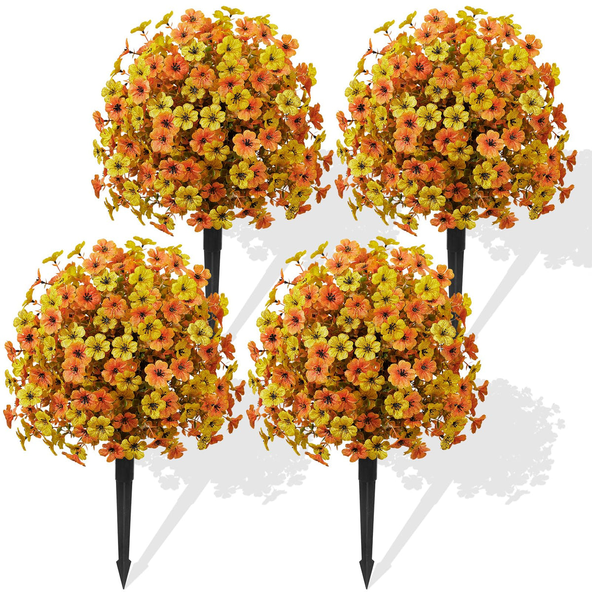 4Pcs 20" UV Resistant Artificial Fall Ball Flowers for Outdoors (Orange Yellow)