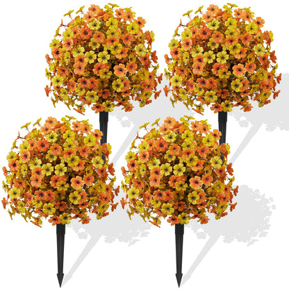 4Pcs 20" UV Resistant Artificial Fall Ball Flowers for Outdoors (Orange Yellow)