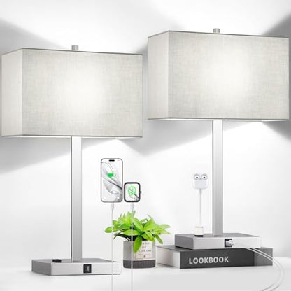 21" Set of 2 Touch Control Table Lamps with 2 USB & AC Outlets