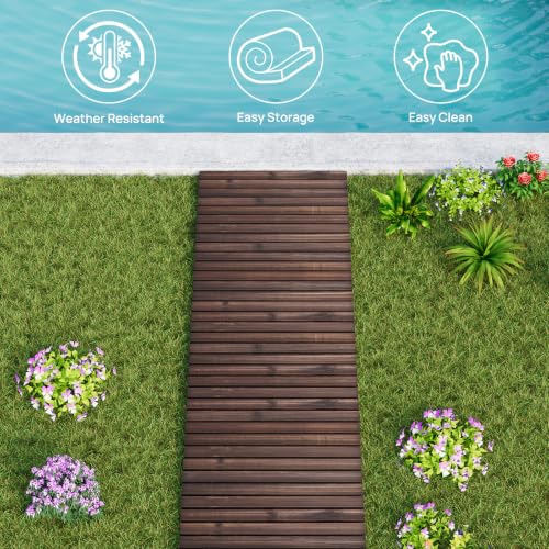 12FT Wooden Garden Parhway Walkway 25" W Oversize Outdoor Roll Out DecorativePatio Path Pavers Flooring Non (Carbonized / 12FT-Straight)