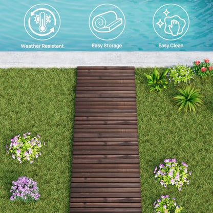 12FT Wooden Garden Parhway Walkway 25" W Oversize Outdoor Roll Out DecorativePatio Path Pavers Flooring Non (Carbonized / 12FT-Straight)