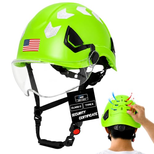 Type 2 Hard Hat with Clear Visor and Chin Strap (Green Hard Hat with Visor)