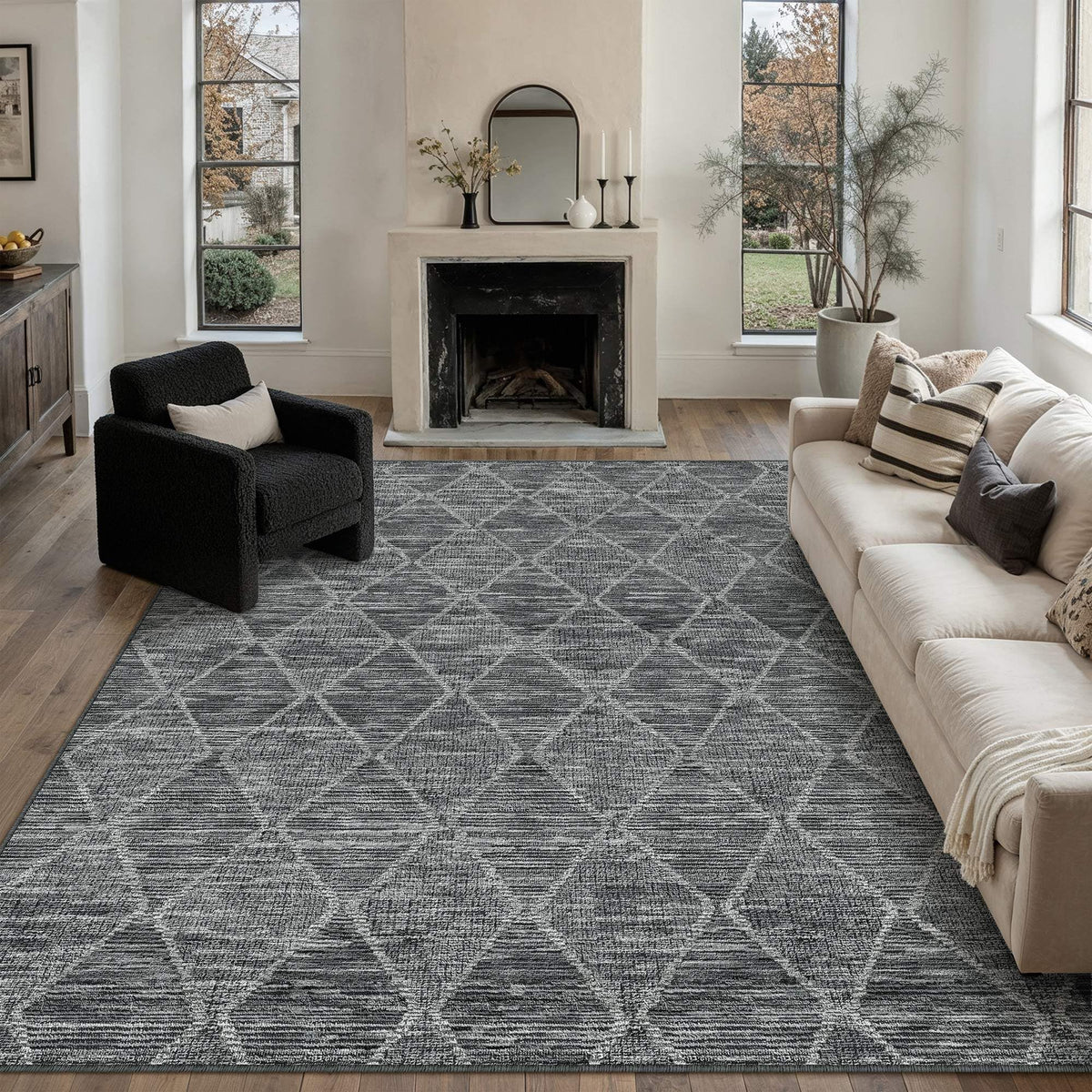 6x9 Area Rug Black Washable Rugs for Living Room (L| Black / 6' x 9' (Rectangular))