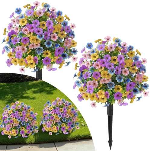 2Pcs 20" Artificial Topiary Ball Flowers for Outdoors Decoration (Purple Pink Blue Yellow)