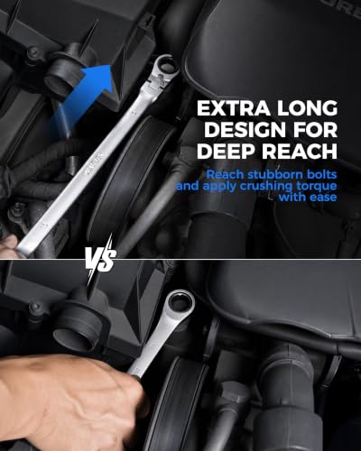 Extra Long Double Flex Head Ratcheting Wrench Metric 8