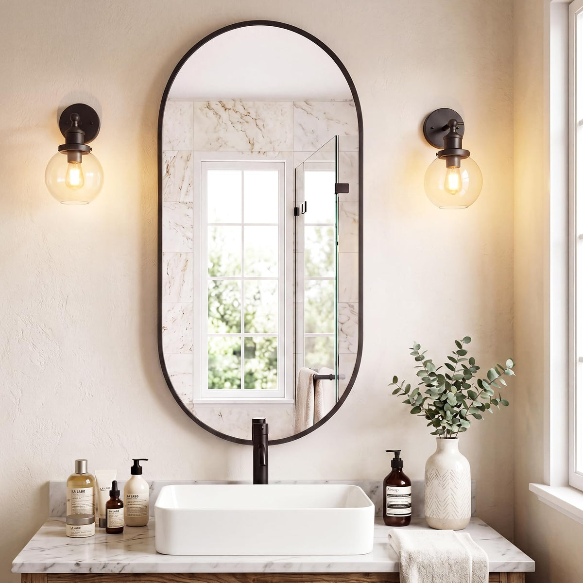 24" x 48" Black Bathroom Mirror for Wall (Black-oval / 24"L x 48"W)